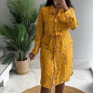 Lauren Ralph Lauren Shirt Dress Gold Floral Size 2